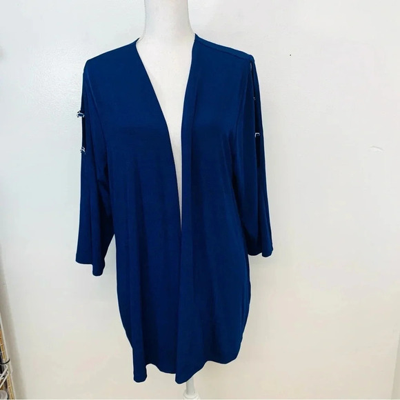 Chicos Travelers 3 Cardigan Woman  Extra Large  Blue Open Slinky Knit 3/4 Sleeve - Picture 1 of 11